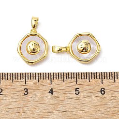Gestellplattierung Messing Pavé Muschel flache runde Charms mit lächelndem Gesicht&nbsp;KK-K360-05G