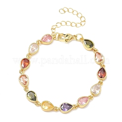 Bracelets en laiton pavés de zirconiums cubiques en forme de larme pour femmes&nbsp;BJEW-P385-06G