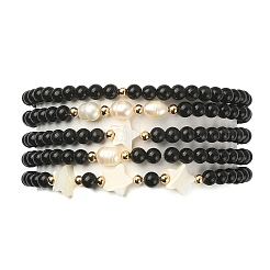 Set di braccialetti elasticizzati con perline a forma di stella di perle e perle sintetiche nere da 5 pz. 5 stili&nbsp;BJEW-JB09495-02