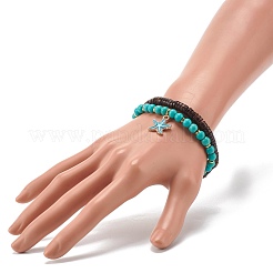 Stretch-Armbänder-Set aus natürlichen Kokosnuss- und synthetischen türkisfarbenen (gefärbten) Perlen&nbsp;BJEW-JB07168