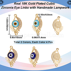 8 pz. 2 colori placcatura rack vero ottone placcato oro 18k micro pavé zirconi cubici trasparenti ciondoli di collegamento&nbsp;ZIRC-BBC0002-03