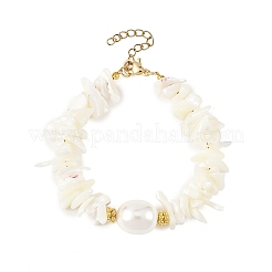 Braccialetti da donna con perle ovali di conchiglia oceanica e schegge di conchiglia naturale.&nbsp;BJEW-JB14396