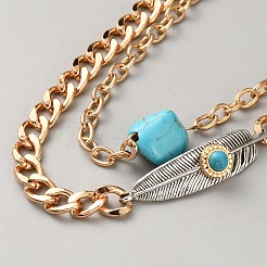 Chaîne à maillons pépites en alliage de zinc et feuille de turquoise synthétique&nbsp;AJEW-SZC0007-12