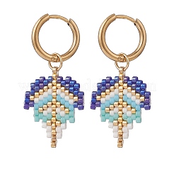 3 par de pendientes de aro colgantes de hojas trenzadas con semillas de vidrio de 3 colores&nbsp;EJEW-MZ00010