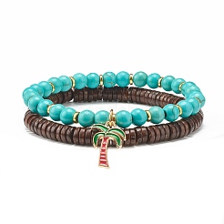 Stretch-Armbänder-Set aus natürlichen Kokosnuss- und synthetischen türkisfarbenen (gefärbten) Perlen&nbsp;BJEW-JB07168