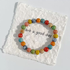 Pulseras elásticas de cuentas redondas de porcelana hechas a mano para mujer&nbsp;FS-WG477B4-02