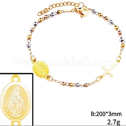 Bracelet à maillons croisés et Jésus en acier inoxydable 304 avec 201 chaînes à perles en acier inoxydable&nbsp;BJEW-WH0012-20D