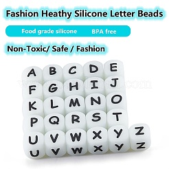 20 Stück leuchtende Würfelbuchstaben-Silikonperlen 12x12x12 mm quadratische Würfel-Alphabet-Perlen mit 2 mm Lochabstandshalter lose Buchstabenperlen für Armband-Halsketten-Schmuckherstellung&nbsp;JX437X