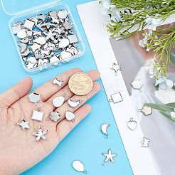 90 pièce 9 styles 201 pendentifs en acier inoxydable sertis de cabochons&nbsp;STAS-GA0001-34