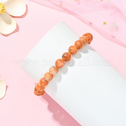 Pulseras elásticas de cuentas de calcita naranja natural para mujeres y hombres&nbsp;BJEW-JB13732
