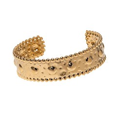 Brazaletes abiertos texturizados con borde de cuentas de acero inoxidable 304 para mujer.&nbsp;WG8389F-02