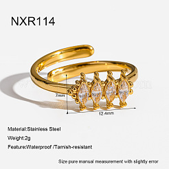 Anillos abiertos de acero inoxidable 304 con pavé de circonita cúbica transparente&nbsp;WGF6D4E-01