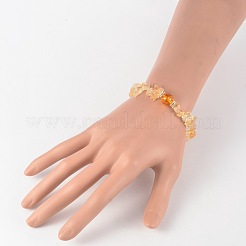 Chip di citrino naturale (tinti e riscaldati) e cristalli di quarzo (tinti e riscaldati) braccialetti elasticizzati con perline&nbsp;BJEW-JB02131-06