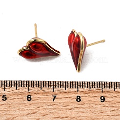 Herz-Ohrstecker aus Messing mit Emaille&nbsp;EJEW-K276-12G