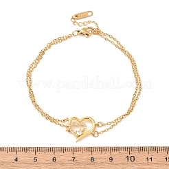 Bracelet double rang en laiton serti de micro-pavés de zircon cubique transparent.&nbsp;BJEW-C155-02G