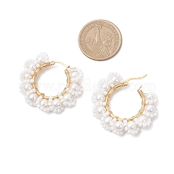 Pendientes de aro con flores de vidrio&nbsp;EJEW-TA00733
