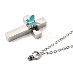 Urna con colgante de cruz de mariposa esmaltada de acero inoxidable 304 para cenizas&nbsp;NJEW-K393-03P