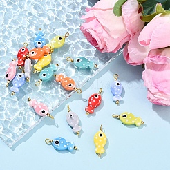 10 Stück handbemalter Porzellananhänger mit Fischmotiv und Polka-Dots&nbsp;PALLOY-YW00115-01