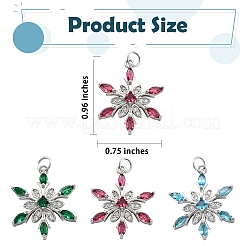 6 pièces 3 pendentifs en zircone cubique en laiton de style&nbsp;ZIRC-SZ0001-80P