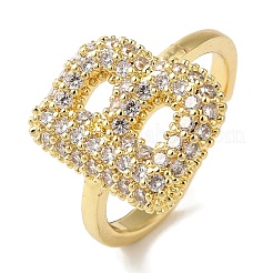 Verstellbare Ringe aus Messing mit Buchstaben und Mikropflaster aus klarem Zirkonia für Damen&nbsp;KK-S391-03G-B