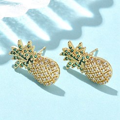Pendientes de latón con micropavé de circonitas cúbicas en forma de piña&nbsp;EJEW-A132-09G