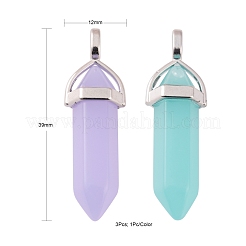 3pcs 3 couleurs pendentifs pointus en verre de jade imitation&nbsp;GLAA-FS0001-04