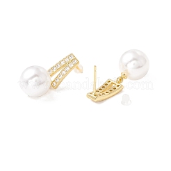 Orecchini a perno in zirconia cubica con perla di vetro&nbsp;EJEW-H086-06G