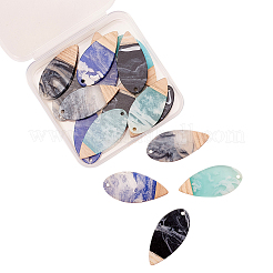 16pcs 4 colores resina opaca y colgantes de madera de nogal&nbsp;RESI-CJ0001-208