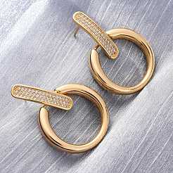 Messing Micro Pave klare Zirkonia Ring Ohrstecker&nbsp;EJEW-F374-01G