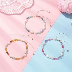 3 bracelet tressé en perles de pierres précieuses naturelles mélangées et perles d'eau douce de culture pour femmes&nbsp;BJEW-JB12666