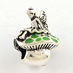 Plaqué argent antique fée et champignons style tibétain émail en alliage de perles européennes&nbsp;X-ENAM-Q421-12