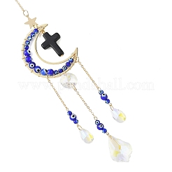 Acchiappasole a forma di luna in turchese sintetico e ottone&nbsp;HJEW-JM05019