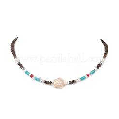 Collana estiva da spiaggia sintetica turchese e cocco naturale con perline&nbsp;NJEW-JN05208-02