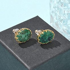 Pendientes ovalados de turquesa de acero inoxidable 304 para mujer&nbsp;EJEW-R010-01G-03
