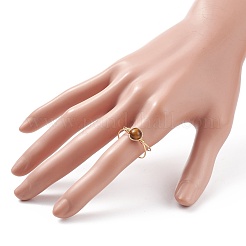 Anello polsino aperto con perline tonde naturali occhio di tigre&nbsp;RJEW-TA00041-01