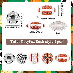 10 pz 5 stili di cabochon in lega di strass per palline sportive&nbsp;FIND-SC0023-43