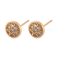 Orecchini a bottone da donna in ottone con micro pavé di zirconi trasparenti&nbsp;EJEW-G428-25G-02