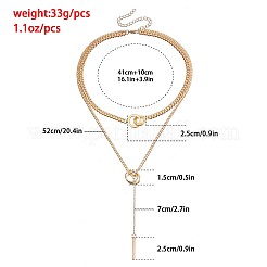 Colliers en Y à double couche en alliage avec pendentif double anneau et bâton pour femmes&nbsp;FS-WG21A7A-03