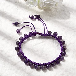 Braccialetti di perline intrecciate con perline di ametista naturale regolabili per uomo e donna&nbsp;BJEW-L713-B06