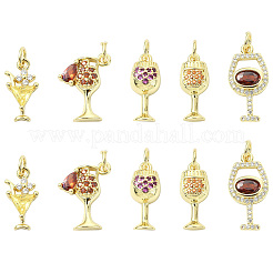 10pcs 5 styles pendentifs en laiton micro pavé de zircone cubique&nbsp;KK-CJ0004-43