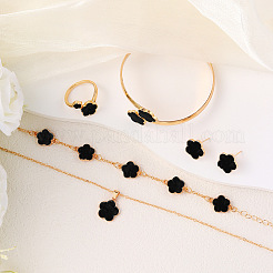 Manschettenarmbänder & Gliederarmbänder & Ohrstecker & Halsketten & Ringe aus Acryl mit Blumenlegierung&nbsp;WG72368-01