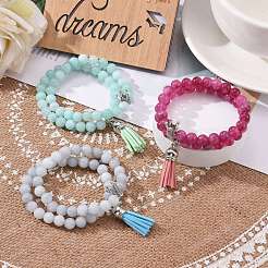 Conjunto de pulseras elásticas de cuentas redondas de calcedonia natural teñida para niñas y mujeres&nbsp;BJEW-JB07058