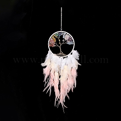 Tela/red tejida de hierro con adornos colgantes de plumas&nbsp;LS-AJEW-B017-24