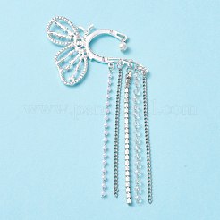 Farfalla con orecchini a polsino in strass di cristallo con nappa lunga&nbsp;EJEW-I262-01S