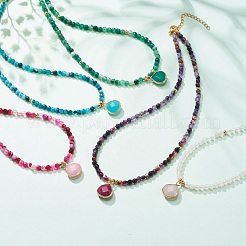 Collar con colgante de lágrima con cadenas de cuentas redondas&nbsp;NJEW-JN03921