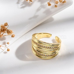 Bagues ouvertes en laiton plaqué or avec micro pavé de zircones cubiques transparentes pour femmes&nbsp;RJEW-M028-92G