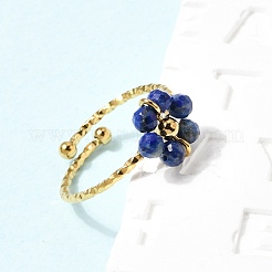 Bagues ouvertes ajustables en acier inoxydable 304 et lapis-lazuli naturel&nbsp;RJEW-P187-01G-03