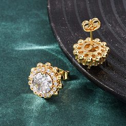 Boucles d'oreilles en laiton avec micro pavé de zircons cubiques pour femmes&nbsp;EJEW-F418-16G