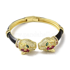 Messing Pavé bunt Zirkonia Leopard offene Manschette Armreif für Frauen&nbsp;BJEW-K246-07G