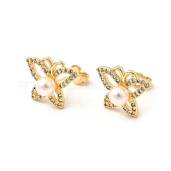 Orecchini a bottone con micro pavé di zirconi cubici trasparenti in ottone a farfalla&nbsp;EJEW-C154-03G